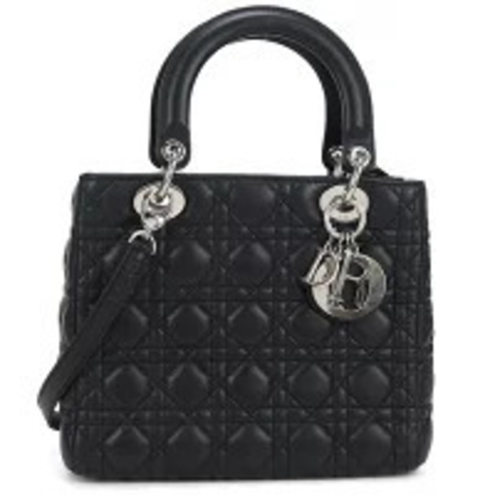 Christian Dior Black Cannage Quilted Lambskin Lady Dior Bag